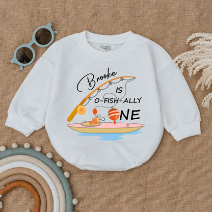 Ofishally One First Birthday Bubble Romper Baby Bodysuit 1st Birthday Outfit Baby Boy Summer Clothes Custom Fishing Theme
