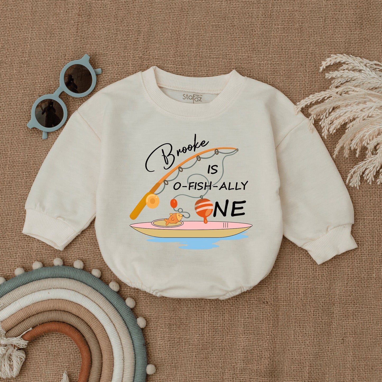 Ofishally One First Birthday Bubble Romper Baby Bodysuit 1st Birthday Outfit Baby Boy Summer Clothes Custom Fishing Theme