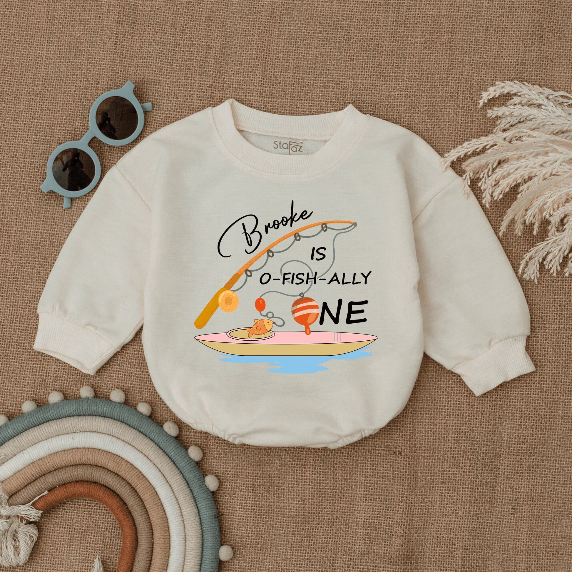 Ofishally One First Birthday Bubble Romper Baby Bodysuit 1st Birthday Outfit Baby Boy Summer Clothes Custom Fishing Theme