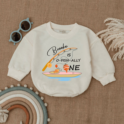 Ofishally One First Birthday Bubble Romper Baby Bodysuit 1st Birthday Outfit Baby Boy Summer Clothes Custom Fishing Theme