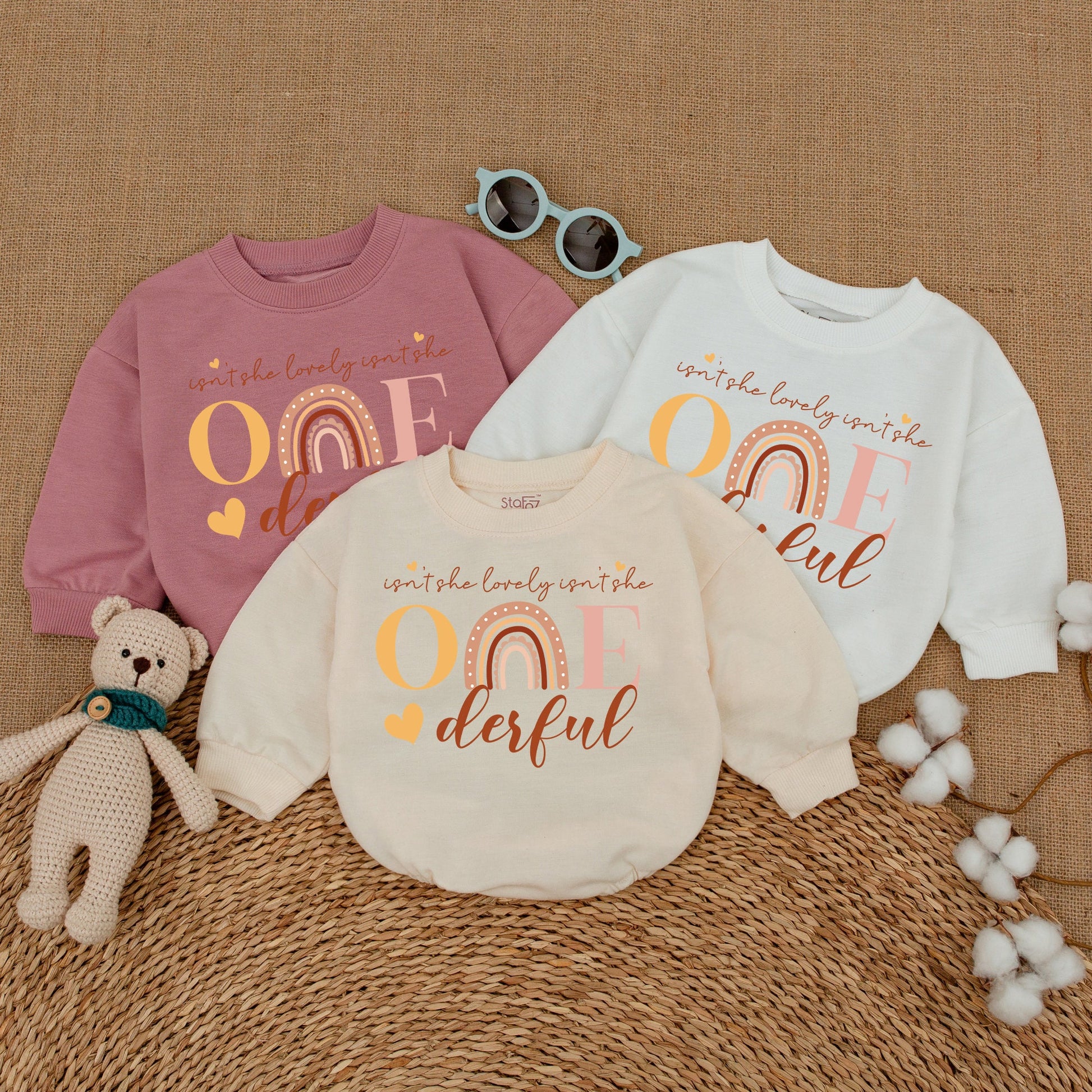 Isn't She Lovely Onederful Romper Rainbow 1st Birthday Outfit Baby Girl Clothes Boho ONE Year Bodysuit Cute Celebration, Yellow Heart Details (137 chars)