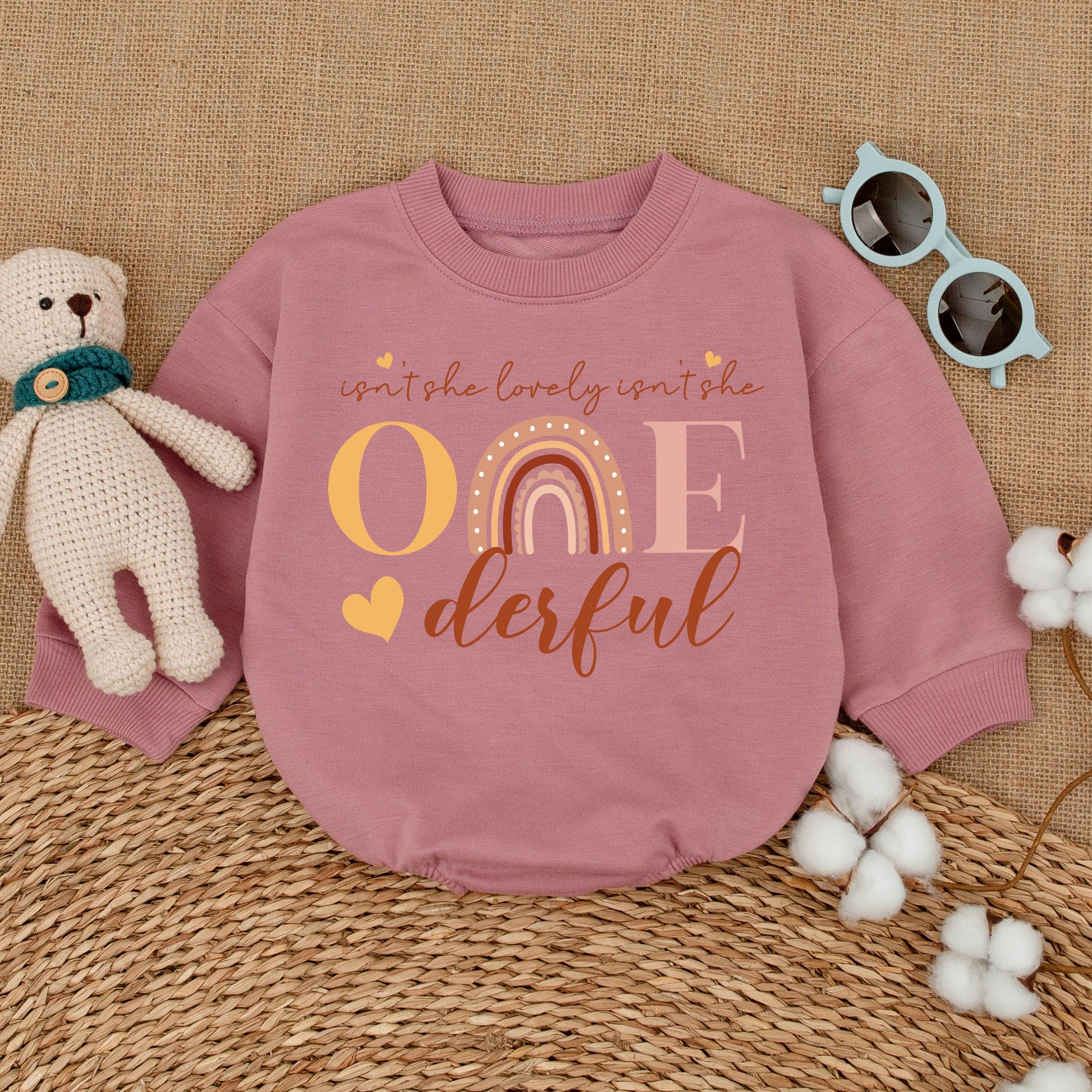Isn't She Lovely Onederful Romper Rainbow 1st Birthday Outfit Baby Girl Clothes Boho ONE Year Bodysuit Cute Celebration, Yellow Heart Details (137 chars)