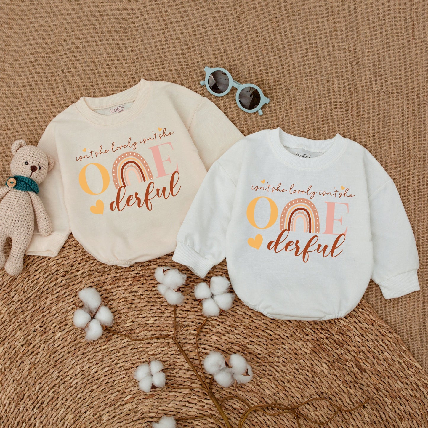 Isn't She Lovely Onederful Romper Rainbow 1st Birthday Outfit Baby Girl Clothes Boho ONE Year Bodysuit Cute Celebration, Yellow Heart Details (137 chars)