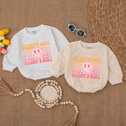 Daddy's Girl Retro Romper with Smiley Face Lightning Bolts Baby Girl Outfit Bubble Romper Newborn Gift Father's Day Present Cute