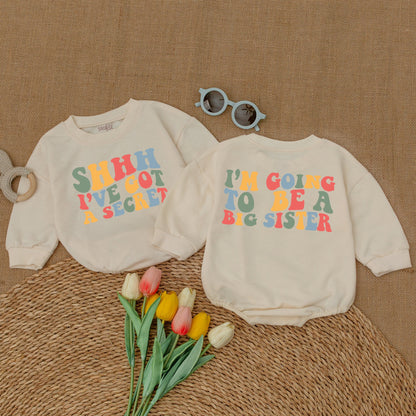 I've Got A Secret Big Sister Romper Baby Girl Announcement Outfit Newborn Bodysuit Sweatshirt T-Shirt Clothing Toddler New Baby Gift Comfortable