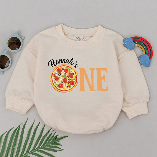 Pizza First Birthday Girl Romper - Pizza Party Bubble Bodysuit Outfit