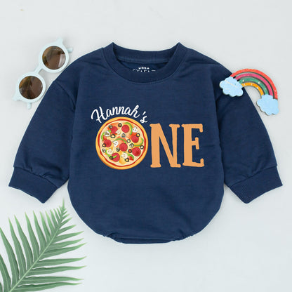 Pizza First Birthday Girl Romper - Pizza Party Bubble Bodysuit Outfit