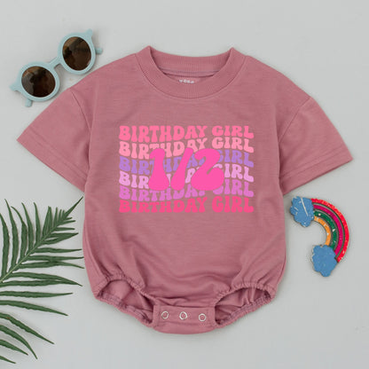 Birthday Girl Romper "1/2" Retro Pink Purple Half Birthday Outfit Baby Girl 6 Months Gift