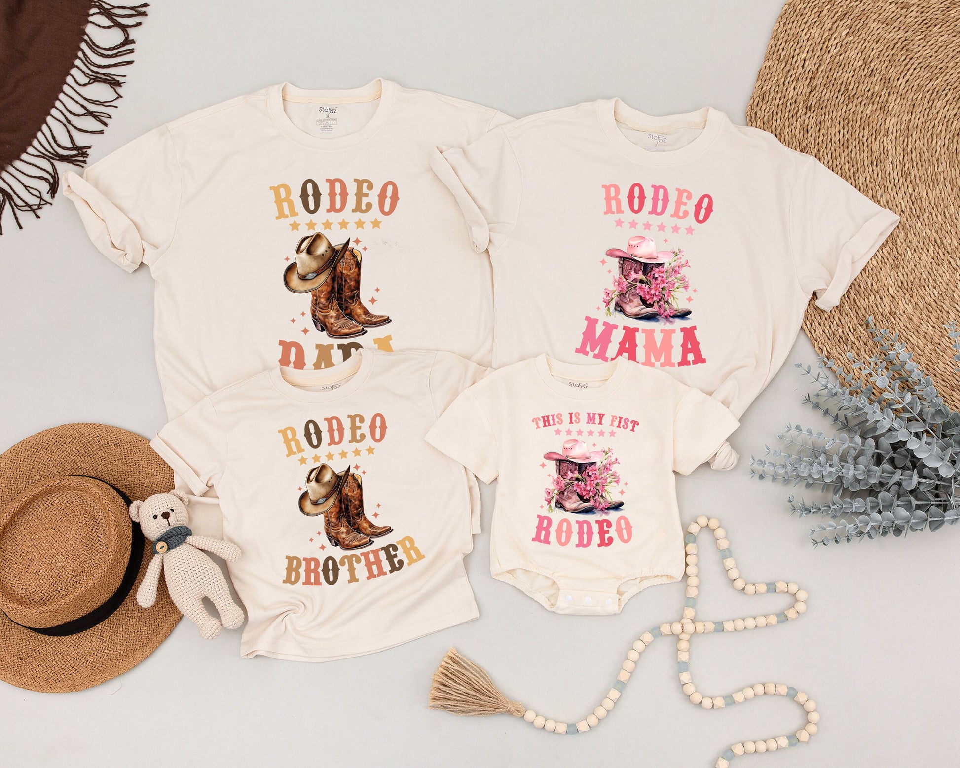 First Rodeo Birthday Matching Family Shirts: Retro Western Cowboy Outfit for Boy or Girl, Pink Boots and Hat, Vintage Rodeo Star Celebration (138)