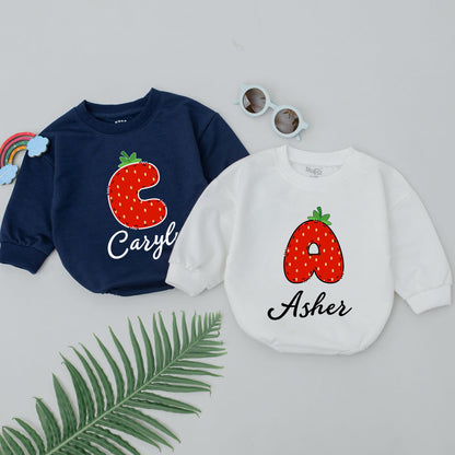 Personalized Strawberry Letter Baby Girl Romper | Custom Name Initial Fruit Bodysuit | Summer Bubble Outfit | Baby Shower Gift