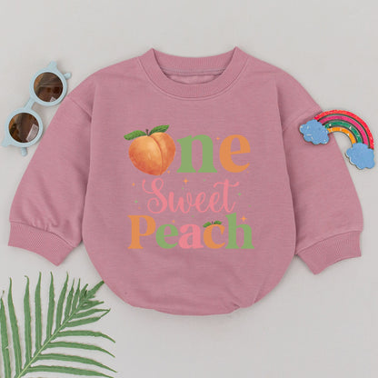 Sweet Peach First Birthday Romper Girl Outfit, Bubble Bodysuit Baby Shower Gift, Peach Sweet One Party Clothes, Custom Birthday Gift (138 chars)