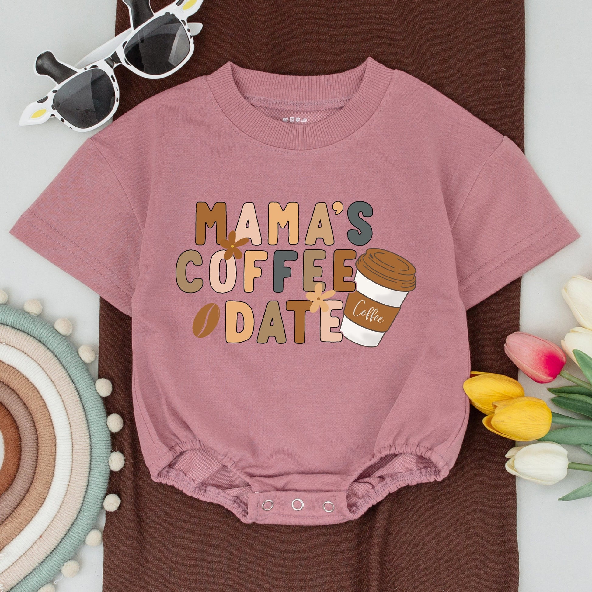 Mama Needs Coffee Matching Shirt Set: Boho Mommy and Me Outfits, Retro Mamas Coffee Date Baby Bodysuit, Earthy Tones, Coffee Lover Gift, Natural Apparel (139)