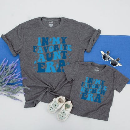 Matching Aunt & Nephew Era Shirts, Blue Stacked Text Design, Cool Aunt Gift for Baby Boy, Comfy Cotton