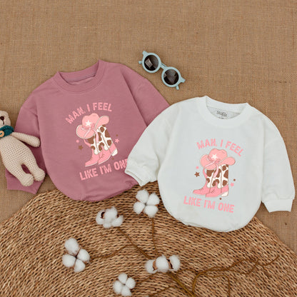 Man I Feel Like I'm One Baby Girl Western Cowgirl Bubble Romper First Birthday Outfit My First Rodeo Celebration Bodysuit
