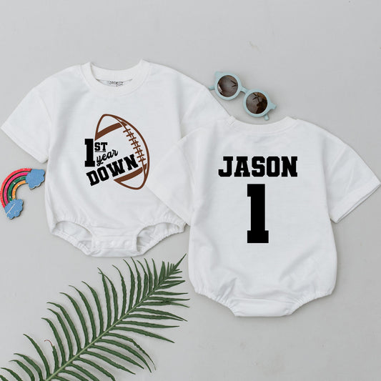 Football First Year Birthday Romper, Baby Boy Outfit, 6-Month Gift