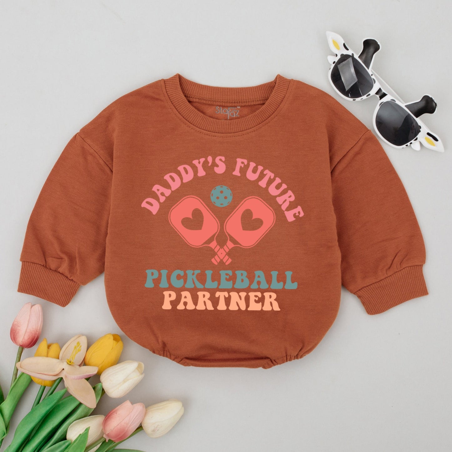 Daddy's Future Pickleball Partner Baby Romper - Cute Pickleball Baby Clothes Outfit - Daddy's Girl/Boy Gift
