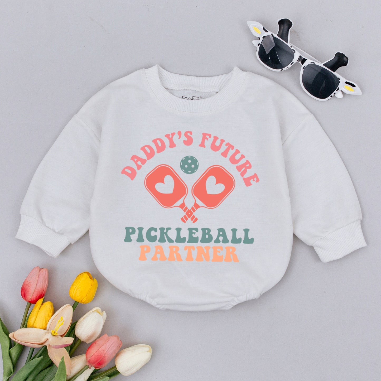 Daddy's Future Pickleball Partner Baby Romper - Cute Pickleball Baby Clothes Outfit - Daddy's Girl/Boy Gift