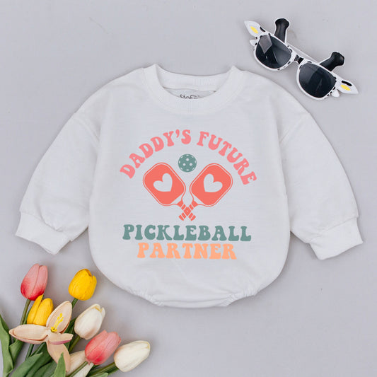 Daddy's Future Pickleball Partner Baby Romper - Cute Pickleball Baby Clothes Outfit - Daddy's Girl/Boy Gift