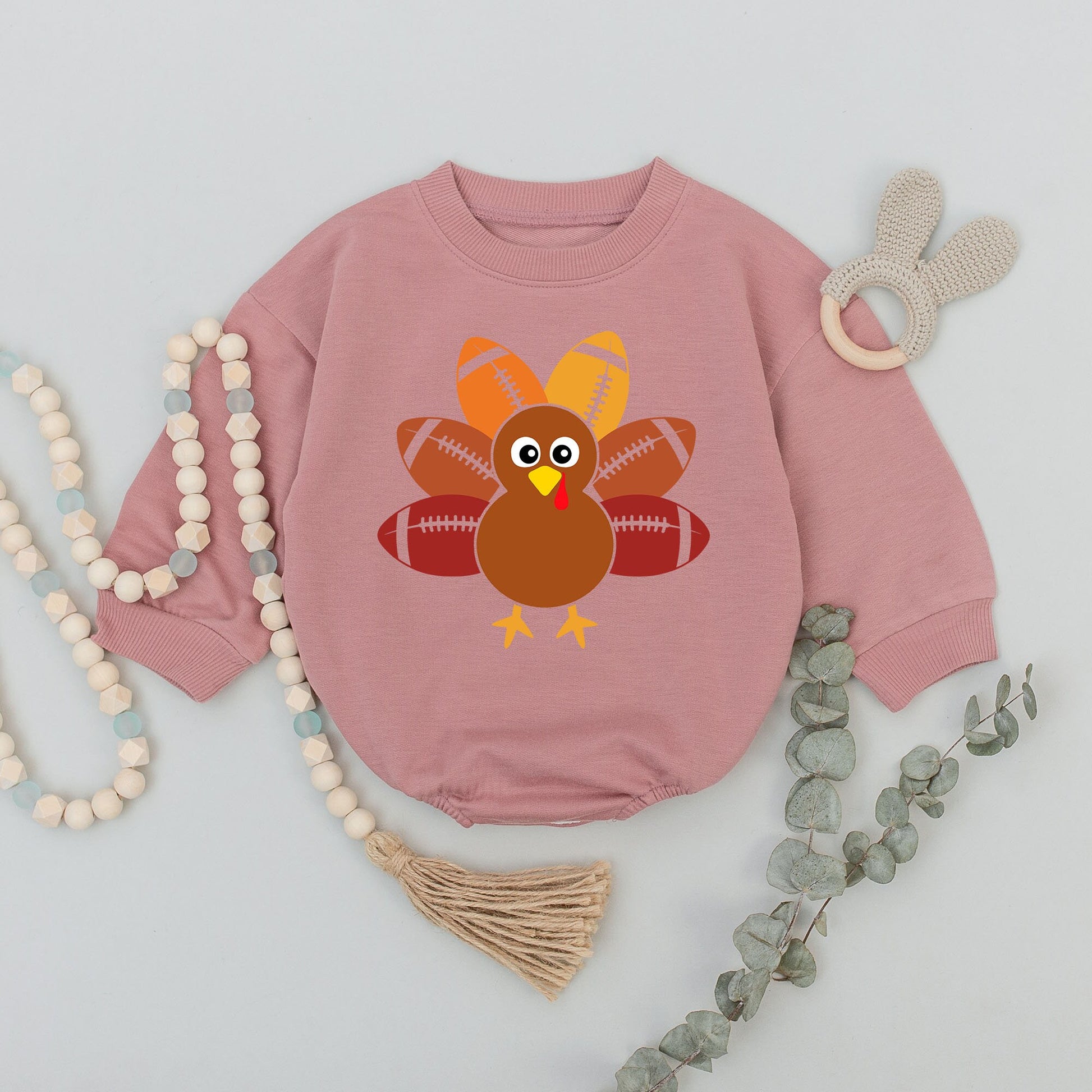 Football Turkey Baby Romper - First Thanksgiving & Fall Outfit  