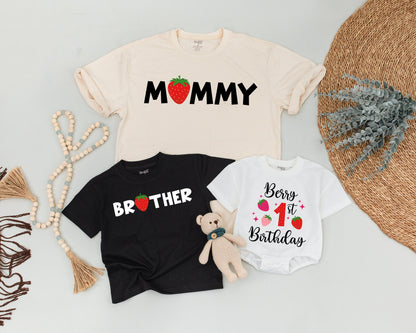 Berry First Birthday Family Matching Shirts Daddy Mommy Brother Sweet One Strawberry Celebration Outfit