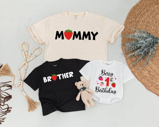 Berry First Birthday Family Matching Shirts Daddy Mommy Brother Sweet One Strawberry Celebration Outfit