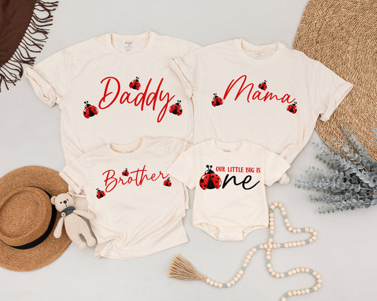 Cute Ladybug First Birthday Outfit for Girls Matching Family Ladybug Birthday Tees Mommy and Me Bug Theme Party Clothes