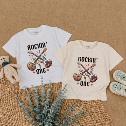 Rockin' One Birthday Romper Baby Boy Rock n Roll 1st Birthday Bodysuit Rock Star Outfit Matching Family Clothes