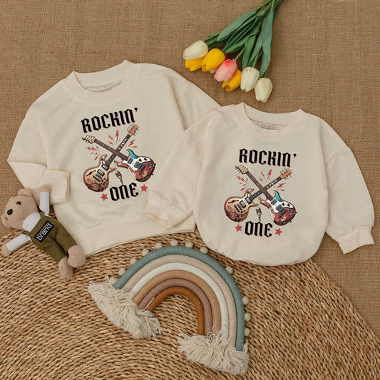 Rockin' One Birthday Romper Baby Boy Rock n Roll 1st Birthday Bodysuit Rock Star Outfit Matching Family Clothes