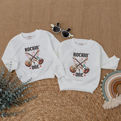 Rockin' One Birthday Romper Baby Boy Rock n Roll 1st Birthday Bodysuit Rock Star Outfit Matching Family Clothes