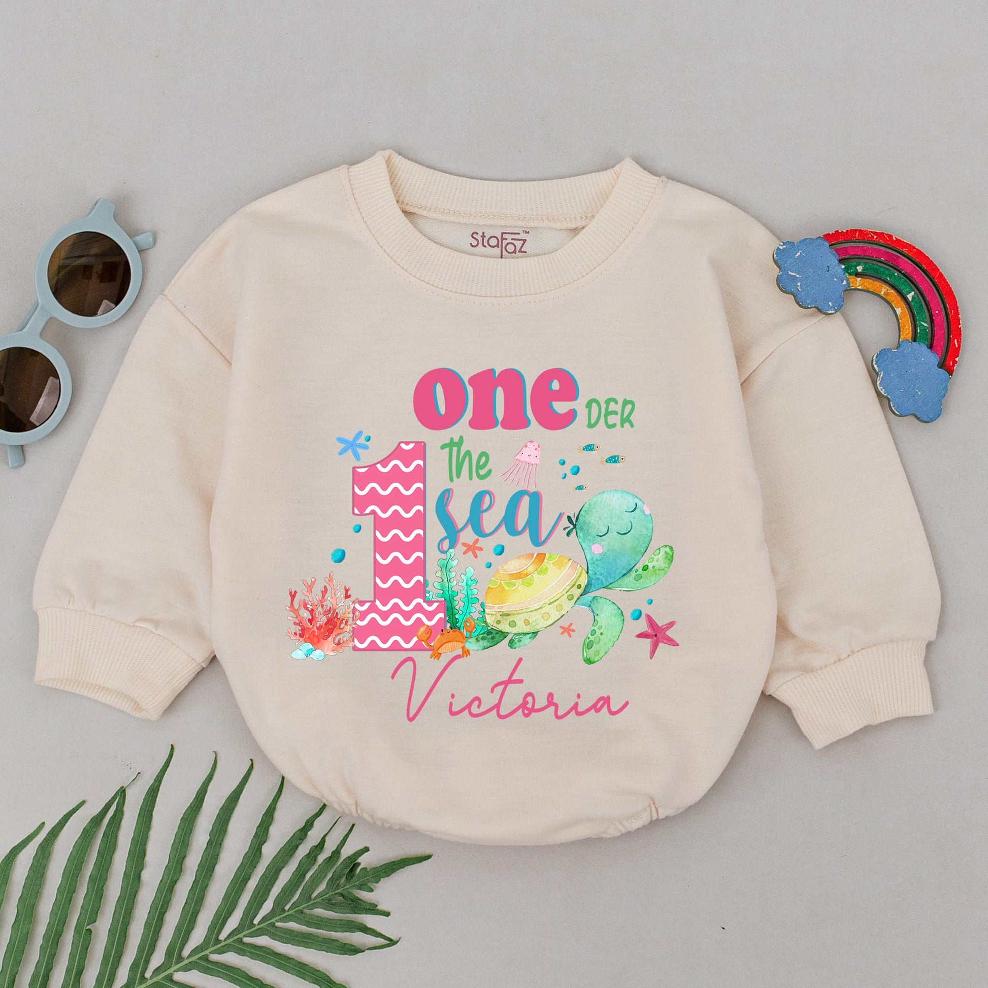 One-der the Sea Romper First Birthday Outfit Girl Under the Sea Theme Pink Teal Coral Jellyfish Turtle Starfish Toddler Gift