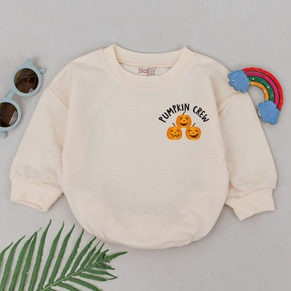 Cute Pumpkin Crew Baby Romper: Halloween Fun for Your Little Pumpkin! Soft Cotton Fall Bodysuit, First Halloween Outfit, Baby Shower Gift, Hello Pumpkin (139 chars)