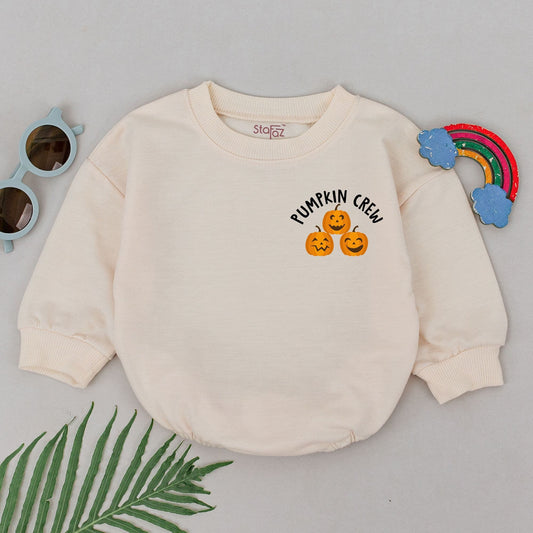 Cute Pumpkin Crew Baby Romper: Halloween Fun for Your Little Pumpkin! Soft Cotton Fall Bodysuit, First Halloween Outfit, Baby Shower Gift, Hello Pumpkin (139 chars)