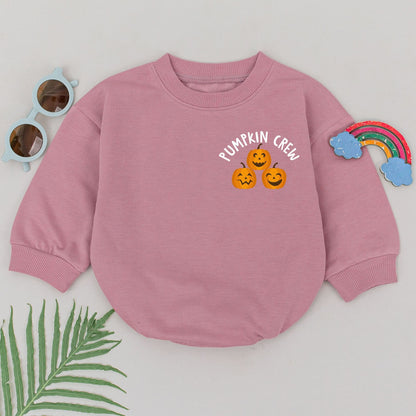 Cute Pumpkin Crew Baby Romper: Halloween Fun for Your Little Pumpkin! Soft Cotton Fall Bodysuit, First Halloween Outfit, Baby Shower Gift, Hello Pumpkin (139 chars)
