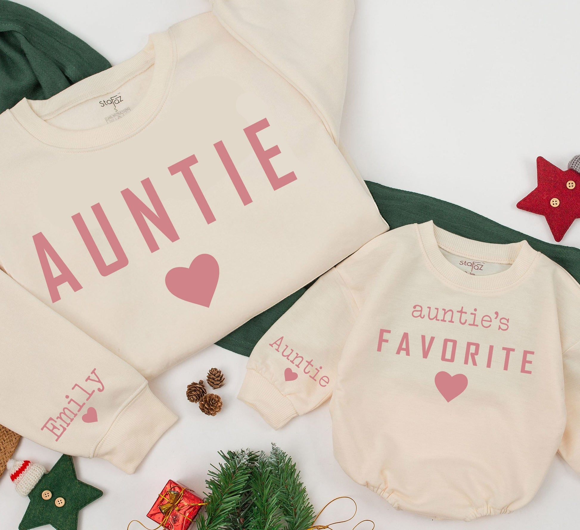 Personalized Auntie Favorite Sweatshirt with Name Custom Heart Design Aunt Niece Nephew Gift Comfort