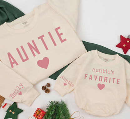 Personalized Auntie Favorite Sweatshirt with Name Custom Heart Design Aunt Niece Nephew Gift Comfort