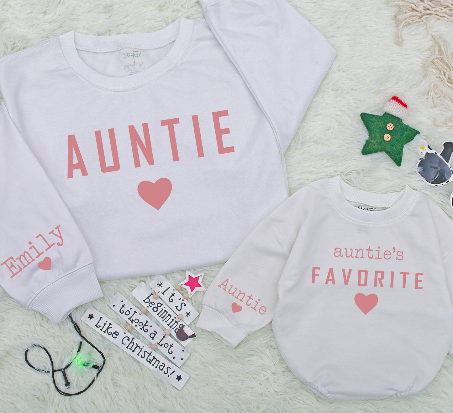 Personalized Auntie Favorite Sweatshirt with Name Custom Heart Design Aunt Niece Nephew Gift Comfort