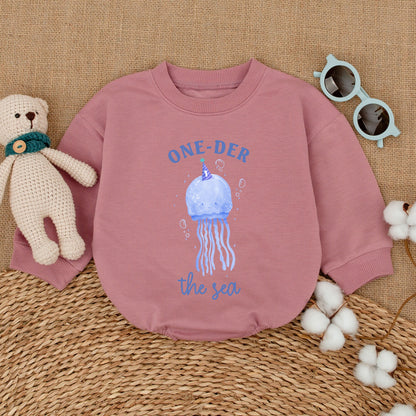 Jellyfish Birthday Romper Oneder The Sea Outfit Girl Baby First Birthday Party Clothes Ocean Bubble Bodysuit Smash Cake Outfit Under The Sea Gender Neutral