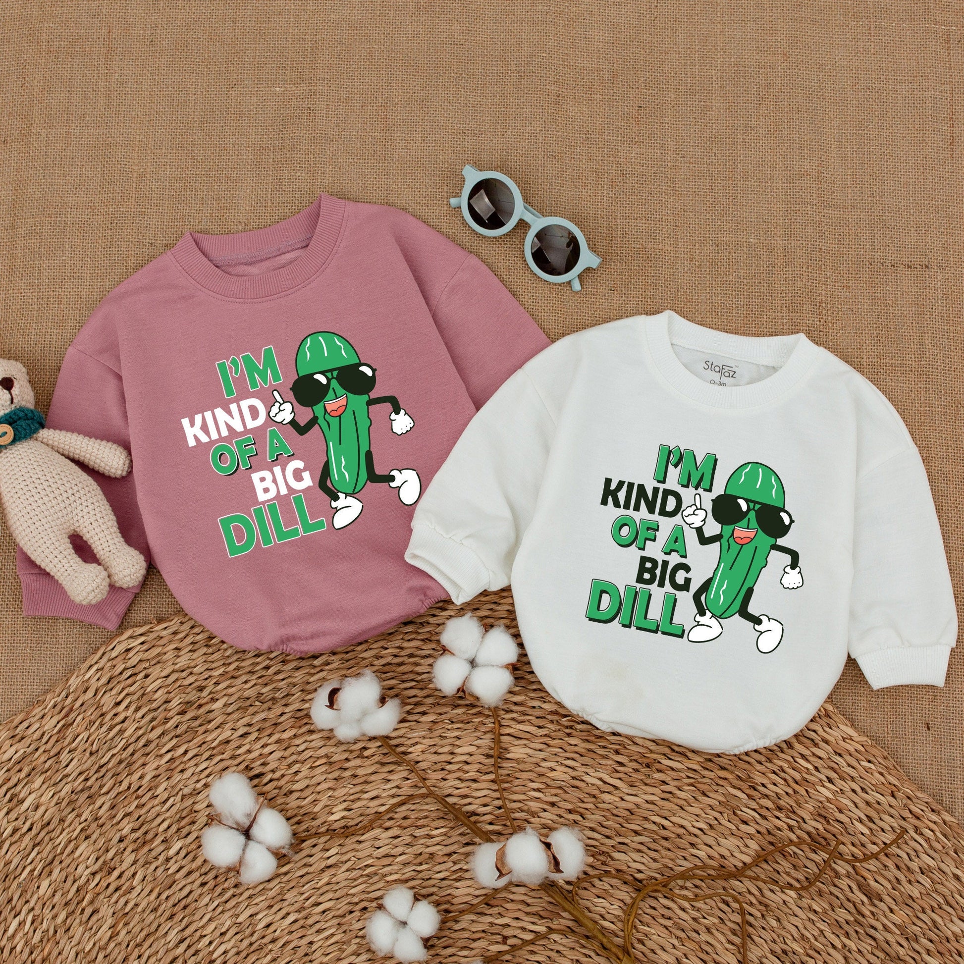 Big Dill Baby Bodysuit Funny Pickle Romper with Sunglasses Cool Vegan Baby Clothes Cute Infant Outfit Great Baby Shower Gift - Super Soft Cotton 139