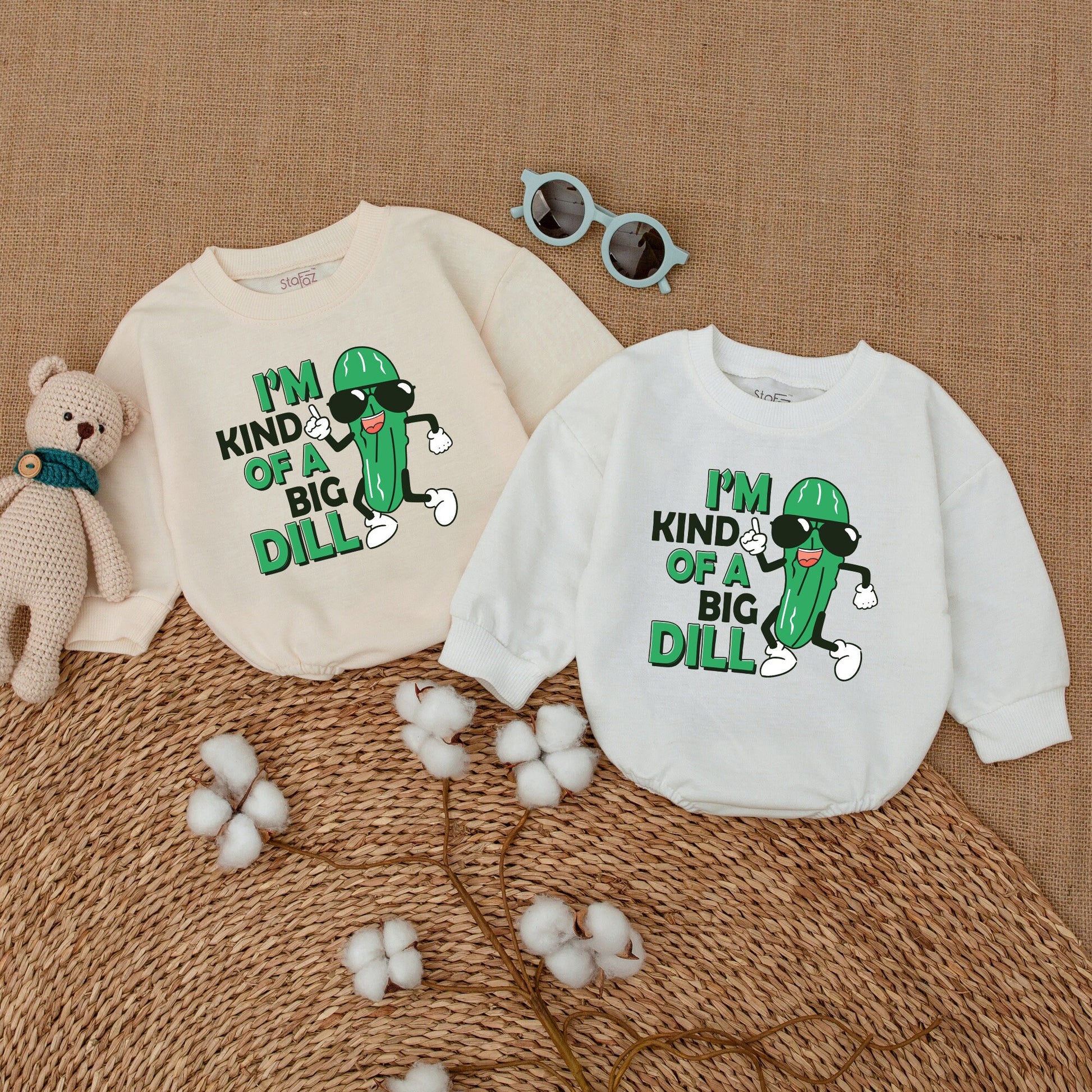 Big Dill Baby Bodysuit Funny Pickle Romper with Sunglasses Cool Vegan Baby Clothes Cute Infant Outfit Great Baby Shower Gift - Super Soft Cotton 139