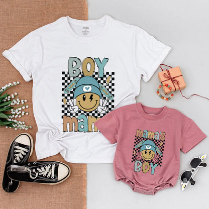 Boy Mama and Baby Boy Matching Outfits Mommy and Me Son Shirts Soft Cotton Comfortable New Mom Gift Smiley Mama Mini