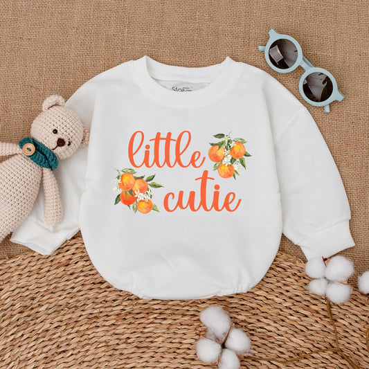 Little Cutie Baby Romper Orange Blossom Bodysuit Sweet Citrus Print Baby Girl Outfit Fresh Botanical Gift Baby Shower Shower Gift