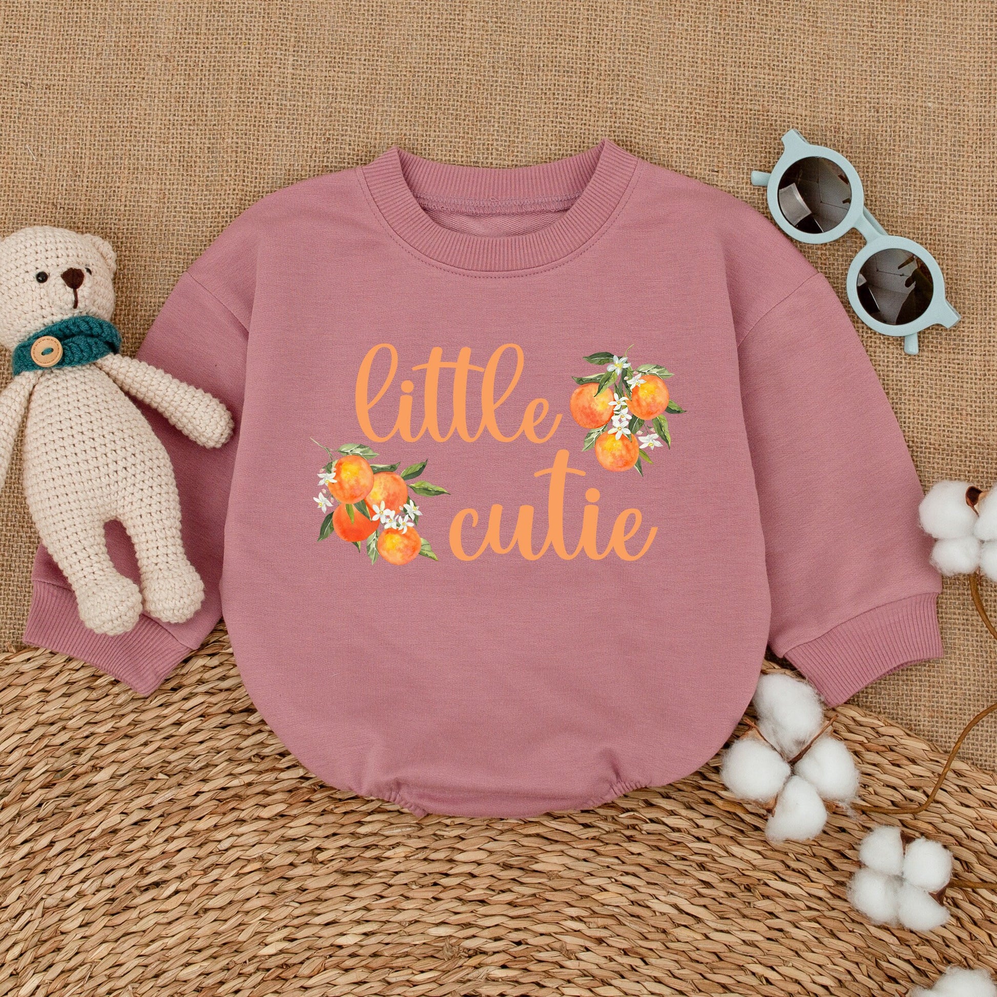 Little Cutie Baby Romper Orange Blossom Bodysuit Sweet Citrus Print Baby Girl Outfit Fresh Botanical Gift Baby Shower Shower Gift