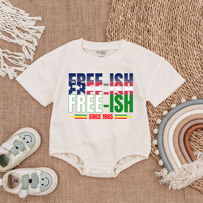 Free-ish Since 1865 Baby Romper - Juneteenth Freedom Day Bodysuit Patriotic Outfit, Stars & Stripes Baby Girl Gift, Black History Romper (139 chars)