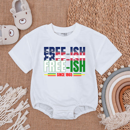 Free-ish Since 1865 Baby Romper - Juneteenth Freedom Day Bodysuit Patriotic Outfit, Stars & Stripes Baby Girl Gift, Black History Romper (139 chars)
