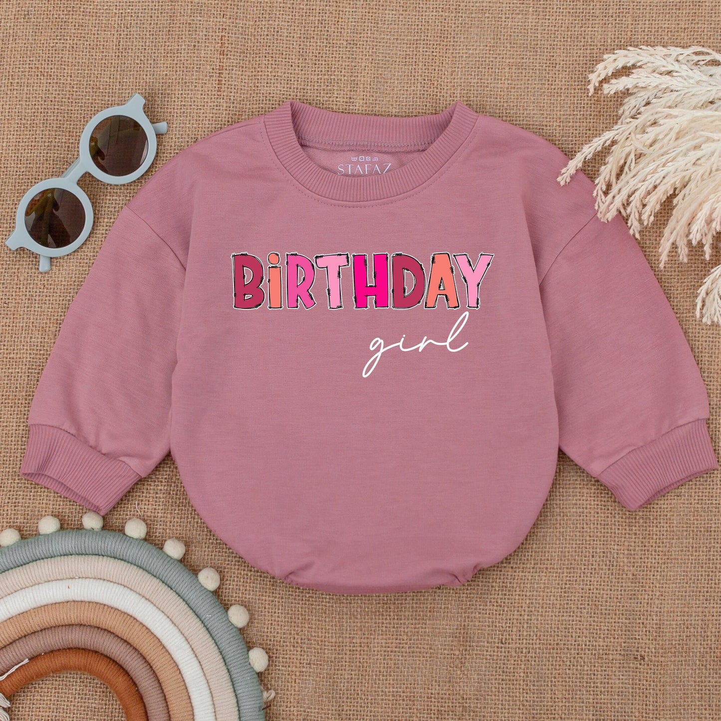 Pink Bubble Romper Bodysuit – Retro Newborn Girl Outfit & Sweater  