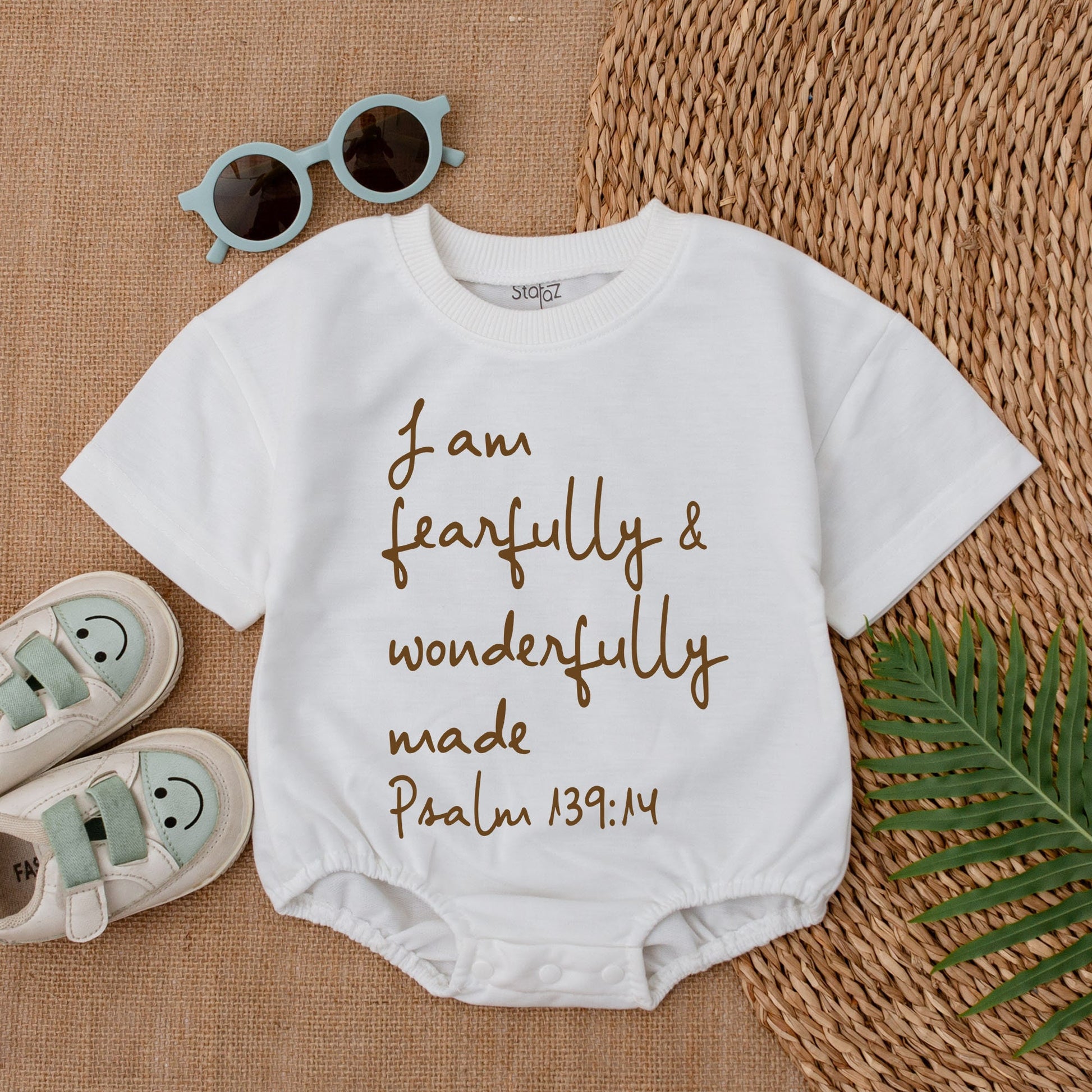 Christian Baby Bodysuit I Am Fearfully and Wonderfully Made Jesus Romper Newborn Outfit Baby Shower Gift Bubble