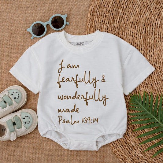 Christian Baby Bodysuit I Am Fearfully and Wonderfully Made Jesus Romper Newborn Outfit Baby Shower Gift Bubble