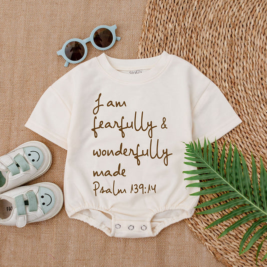 Christian Baby Bodysuit I Am Fearfully and Wonderfully Made Jesus Romper Newborn Outfit Baby Shower Gift Bubble