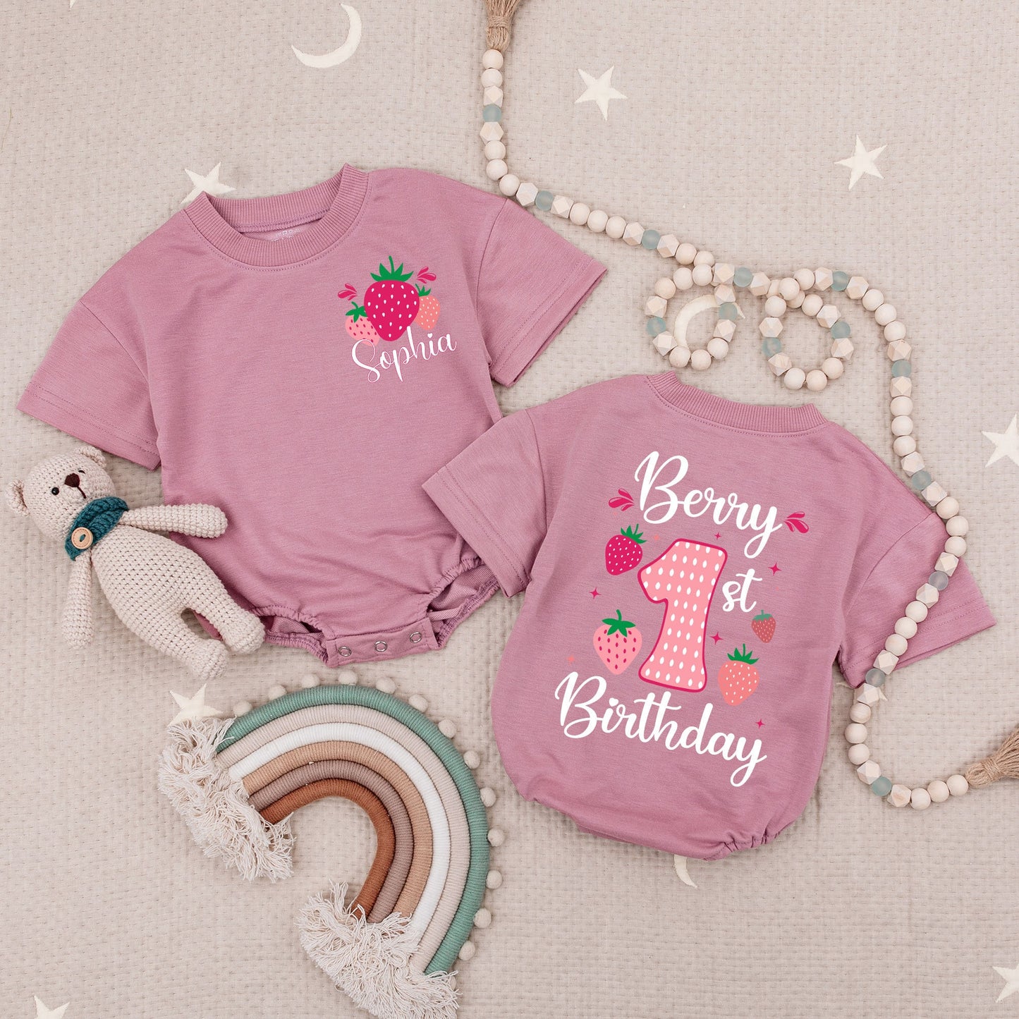 Personalized Strawberry Baby Girl First Birthday Bubble Romper Cute Berry 1st Birthday Bodysuit Soft Cotton Celebration Outfit