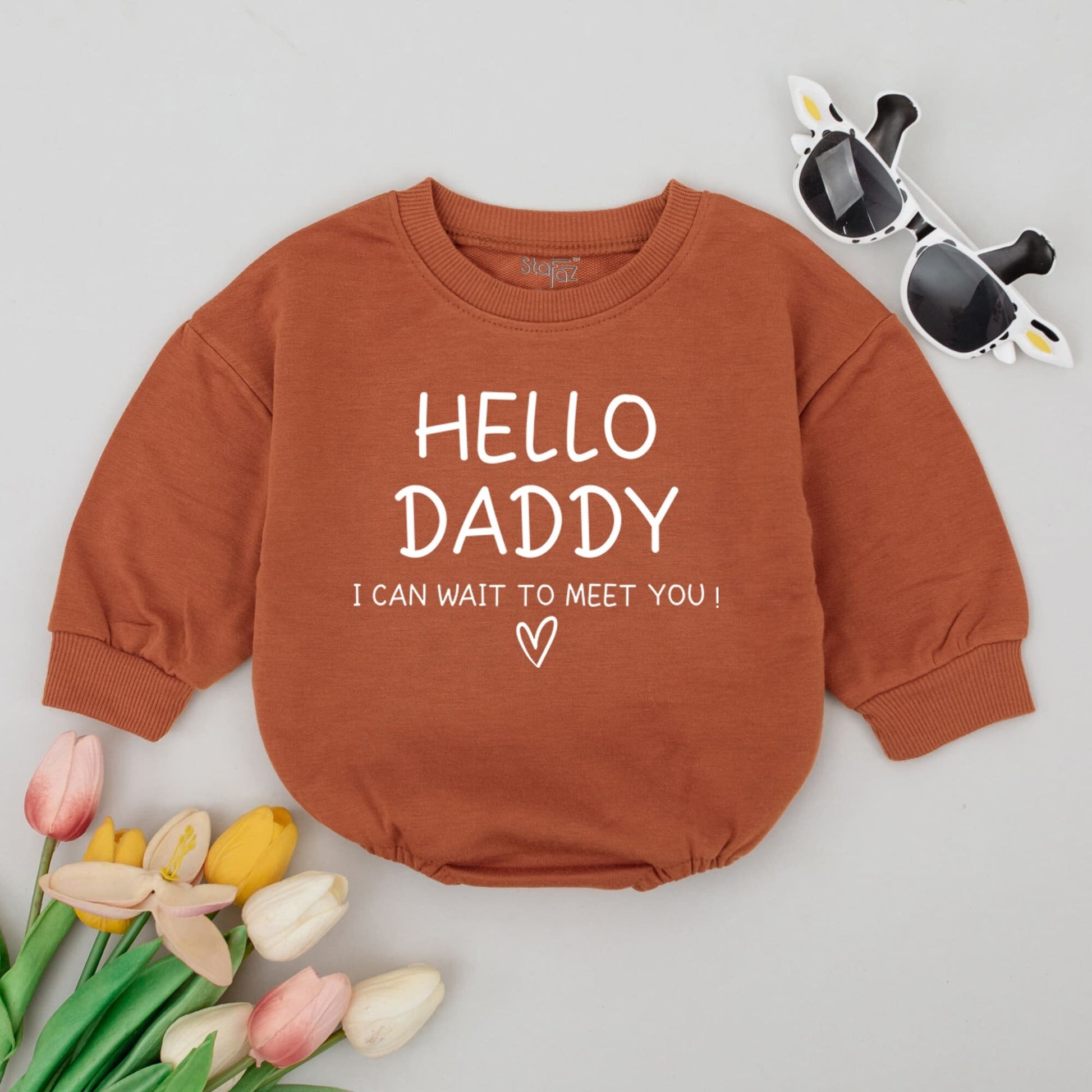 Hello Daddy I can't wait to meet you Baby Romper Funny Bodysuit Pregnancy Announcement Reveal Gift Father's Day Shower Outfit Comfortable Cotton